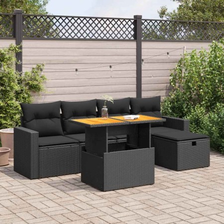 Set sofás jardín y cojines 6 pzas ratán sintético acacia negro de , Conjuntos de jardín - Ref: Foro24-3327993, Precio: 436,08...