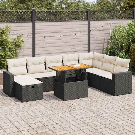 Set sofás jardín y cojines 9 pzas ratán sintético acacia negro de , Conjuntos de jardín - Ref: Foro24-3328015, Precio: 570,36...