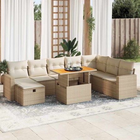 Set sofás jardín y cojines 9 pzas ratán sintético acacia beige de , Conjuntos de jardín - Ref: Foro24-3328017, Precio: 694,19...