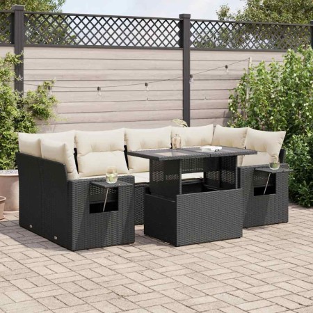 Set de sofás de jardín 7 pzas con cojines ratán sintético negro de , Conjuntos de jardín - Ref: Foro24-3326427, Precio: 501,4...