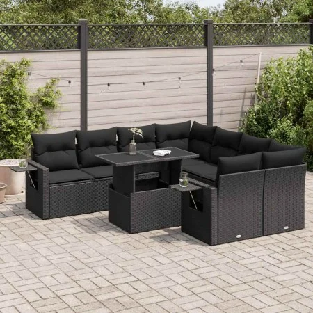 Set de sofás de jardín con cojines 9 pzas ratán sintético negro by , Garden sets - Ref: Foro24-3326446, Price: 661,74 €, Disc...
