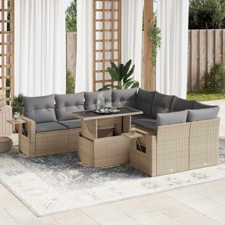 Set de sofás de jardín con cojines 9 pzas ratán sintético beige de , Conjuntos de jardín - Ref: Foro24-3326450, Precio: 669,4...