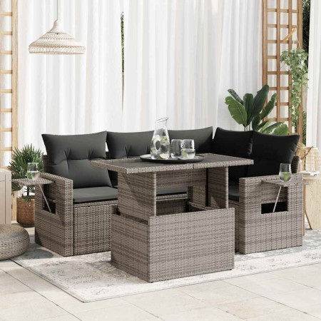 Juego de sofás jardín con cojines 5 pzas ratán sintético gris de , Conjuntos de jardín - Ref: Foro24-3326471, Precio: 413,61 ...