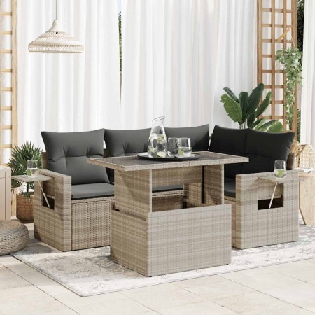 Set de sofás jardín y cojines 5 pzas ratán sintético gris claro de , Conjuntos de jardín - Ref: Foro24-3326473, Precio: 401,3...