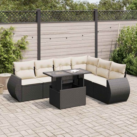 Set de sofás de jardín 7 pzas con cojines ratán sintético negro de , Conjuntos de jardín - Ref: Foro24-3326647, Precio: 487,0...