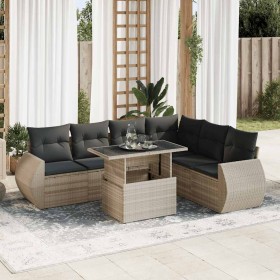 Set de sofás de jardín 7 pzas con cojines ratán PE gris claro de , Conjuntos de jardín - Ref: Foro24-3326653, Precio: 536,94 ...