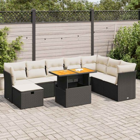 Set sofás jardín y cojines 9 pzas ratán sintético acacia negro de , Conjuntos de jardín - Ref: Foro24-3327987, Precio: 562,81...