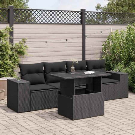 Set de muebles de jardín 5 pzas y cojines ratán sintético negro de , Conjuntos de jardín - Ref: Foro24-3326716, Precio: 393,1...