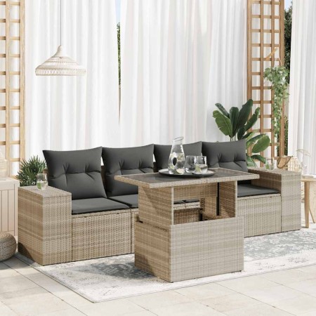 Set de sofás jardín y cojines 5 pzas ratán sintético gris claro de , Conjuntos de jardín - Ref: Foro24-3326723, Precio: 387,5...