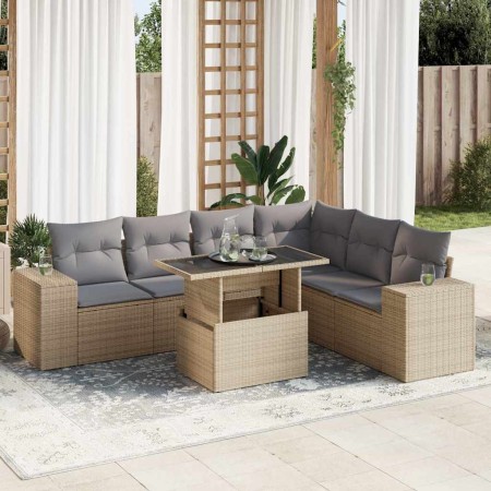 Set sofás de jardín 7 piezas y cojines ratán sintético beige de , Conjuntos de jardín - Ref: Foro24-3326810, Precio: 528,23 €...