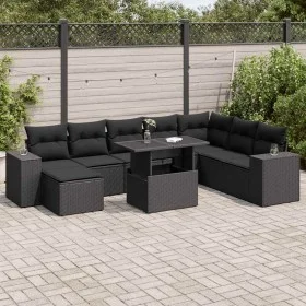 Set de sofás de jardín con cojines 9 pzas ratán sintético negro de , Conjuntos de jardín - Ref: Foro24-3326846, Precio: 610,7...