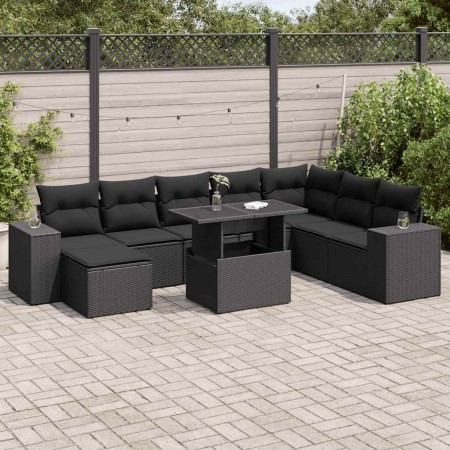 Set de sofás de jardín con cojines 9 pzas ratán sintético negro de , Conjuntos de jardín - Ref: Foro24-3326846, Precio: 621,2...