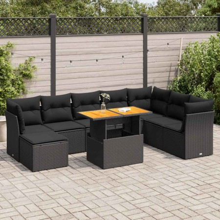 Set de sofás de jardín con cojines 9 pzas ratán sintético negro de , Conjuntos de jardín - Ref: Foro24-3326960, Precio: 615,4...
