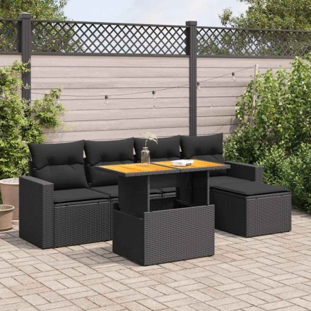 Set de sofás de jardín 6 piezas y cojines ratán sintético negro de , Conjuntos de jardín - Ref: Foro24-3327023, Precio: 435,5...