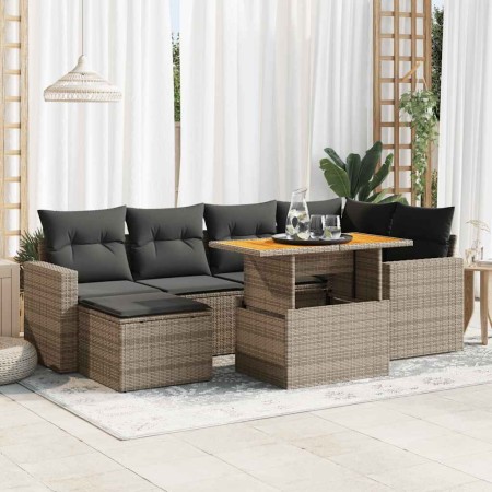 Set de sofás de jardín 7 pzas con cojines ratán sintético gris de , Conjuntos de jardín - Ref: Foro24-3327063, Precio: 467,60...