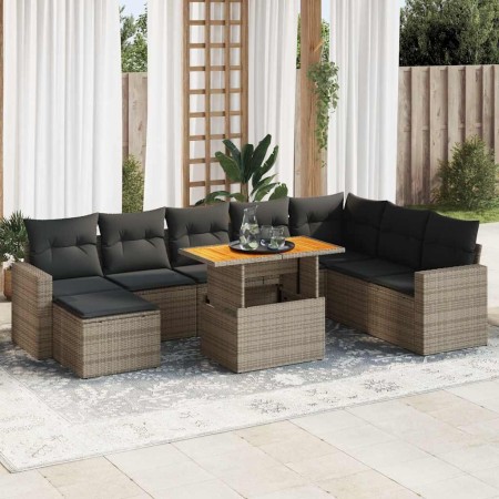 Set de sofás de jardín con cojines 9 pzas ratán sintético gris de , Conjuntos de jardín - Ref: Foro24-3327077, Precio: 599,93...