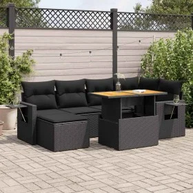 Set de sofás de jardín 7 pzas con cojines ratán sintético negro de , Conjuntos de jardín - Ref: Foro24-3327170, Precio: 520,0...