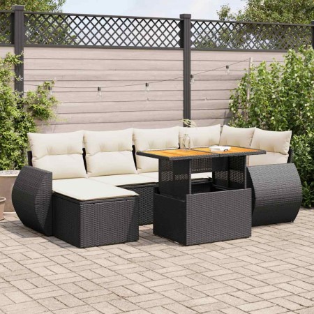 Set de sofás de jardín 7 pzas con cojines ratán sintético negro de , Conjuntos de jardín - Ref: Foro24-3327283, Precio: 475,8...