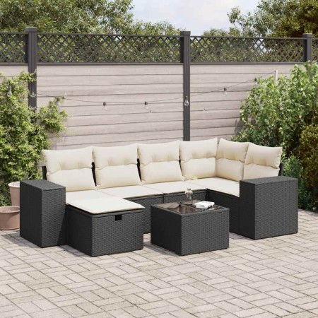 Set de sofás de jardín 7 pzas con cojines ratán sintético negro de , Conjuntos de jardín - Ref: Foro24-3325692, Precio: 437,4...