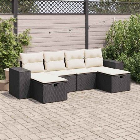 Set de sofás de jardín 6 piezas y cojines ratán sintético negro de , Conjuntos de jardín - Ref: Foro24-3325722, Precio: 365,9...