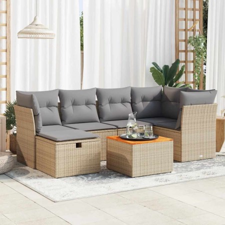 Set sofás de jardín 7 piezas y cojines ratán sintético beige de , Conjuntos de jardín - Ref: Foro24-3325762, Precio: 447,55 €...