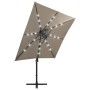 Sombrilla voladiza con poste y luces LED gris taupé 250 cm de vidaXL, Sombrillas - Ref: Foro24-312323, Precio: 180,50 €, Desc...