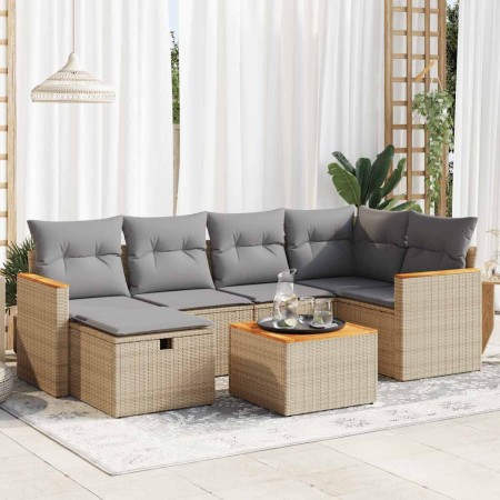 Set sofás de jardín 7 piezas y cojines ratán sintético beige de , Conjuntos de jardín - Ref: Foro24-3325923, Precio: 448,03 €...