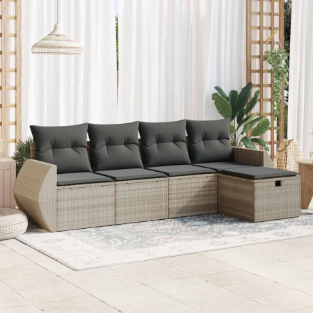 Set de sofás jardín y cojines 5 pzas ratán sintético gris claro de , Conjuntos de jardín - Ref: Foro24-3325568, Precio: 335,0...