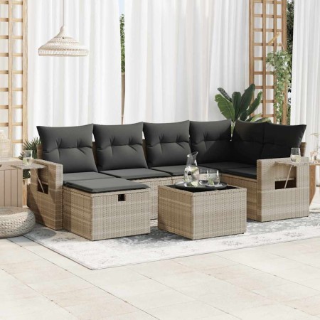 Set de sofás de jardín 7 pzas con cojines ratán PE gris claro de , Conjuntos de jardín - Ref: Foro24-3325498, Precio: 448,73 ...