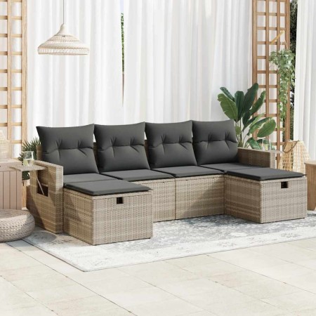 Set de sofás de jardín 6 pzas y cojines ratán sintético gris de , Conjuntos de jardín - Ref: Foro24-3325528, Precio: 372,14 €...