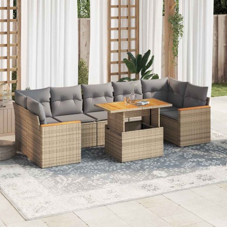 Set sofás jardín y cojines 7 pzas ratán sintético acacia beige de , Conjuntos de jardín - Ref: Foro24-3327461, Precio: 556,31...