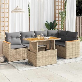 Set sofás jardín y cojines 5 pzas ratán sintético acacia beige de , Conjuntos de jardín - Ref: Foro24-3327489, Precio: 443,04...