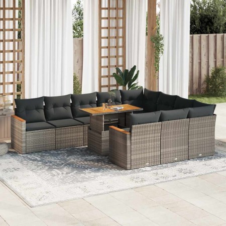 Set sofás jardín y cojines 11 pzas ratán sintético acacia gris de , Conjuntos de jardín - Ref: Foro24-3327539, Precio: 742,72...
