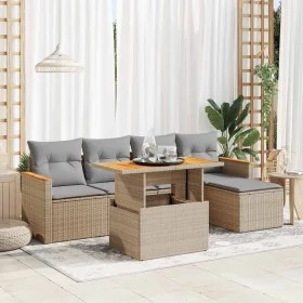 Set sofás jardín y cojines 6 pzas ratán sintético acacia beige de , Conjuntos de jardín - Ref: Foro24-3327475, Precio: 407,15...
