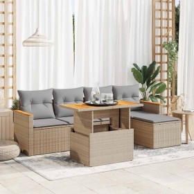 Set sofás jardín y cojines 6 pzas ratán sintético acacia beige de , Conjuntos de jardín - Ref: Foro24-3327475, Precio: 415,24...