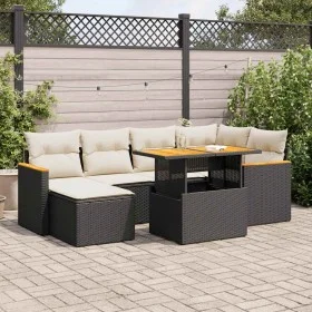 Set sofás jardín y cojines 7 pzas ratán sintético acacia negro de , Conjuntos de jardín - Ref: Foro24-3327507, Precio: 448,41...