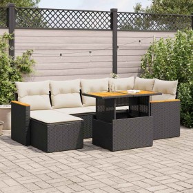 Set sofás jardín y cojines 7 pzas ratán sintético acacia negro de , Conjuntos de jardín - Ref: Foro24-3327507, Precio: 456,02...