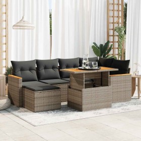 Set sofás jardín y cojines 7 pzas ratán sintético acacia gris de , Conjuntos de jardín - Ref: Foro24-3327511, Precio: 452,93 ...