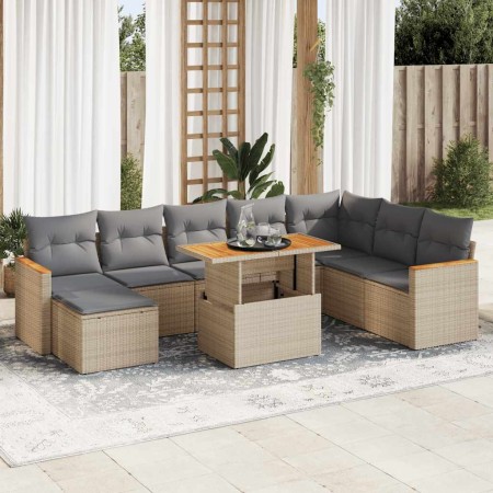 Set sofás jardín y cojines 9 pzas ratán sintético acacia beige de , Conjuntos de jardín - Ref: Foro24-3327524, Precio: 594,55...