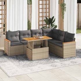 Set sofás jardín y cojines 7 pzas ratán sintético acacia beige de , Conjuntos de jardín - Ref: Foro24-3327496, Precio: 501,57...