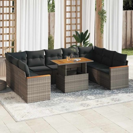 Set sofás jardín y cojines 10 pzas ratán sintético acacia gris de , Conjuntos de jardín - Ref: Foro24-3327532, Precio: 646,48...