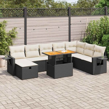 Set sofás jardín y cojines 9 pzas ratán sintético acacia negro de , Conjuntos de jardín - Ref: Foro24-3328043, Precio: 568,31...