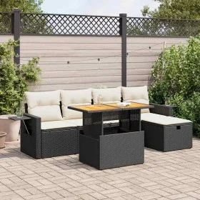 Set sofás jardín y cojines 6 pzas ratán sintético acacia negro de , Conjuntos de jardín - Ref: Foro24-3328022, Precio: 389,79...
