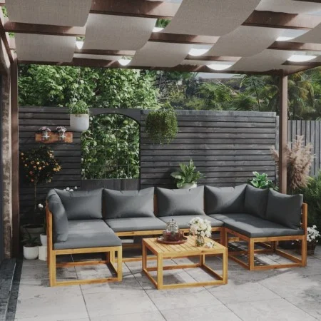 Muebles de jardín 7 pzas cojines madera maciza de acacia de vidaXL, Conjuntos de jardín - Ref: Foro24-3057622, Precio: 732,90...