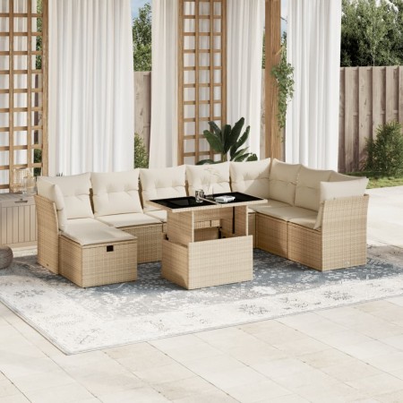 Set de sofás de jardín 9 pzas con cojines ratán sintético beige de , Conjuntos de jardín - Ref: Foro24-3274708, Precio: 623,9...