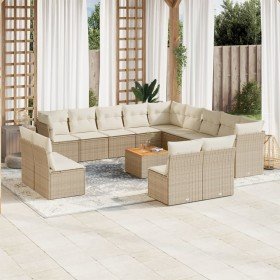 Set sofás de jardín 14 pzas con cojines ratán sintético beige en Conjuntos de jardín | Comprar online en Foru.es
