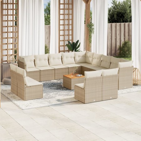Set sofás de jardín 14 pzas con cojines ratán sintético beige en Conjuntos de jardín | Comprar online en Foru.es