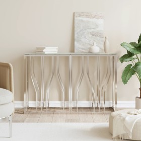 Mesa consola acero inoxidable y vidrio plateado 110x30x70 cm de , Mesas auxiliares - Ref: Foro24-350027, Precio: 222,30 €, De...