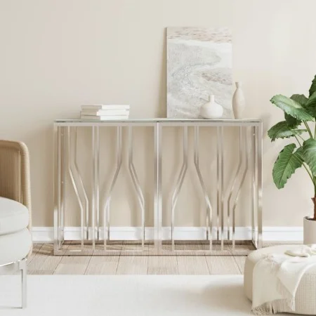 Mesa consola acero inoxidable y vidrio plateado 110x30x70 cm de , Mesas auxiliares - Ref: Foro24-350027, Precio: 217,17 €, De...