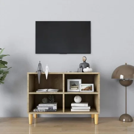 Mueble de TV patas de madera maciza roble Sonoma 69,5x30x50cm de , Muebles TV - Ref: Foro24-805926, Precio: 41,76 €, Descuent...